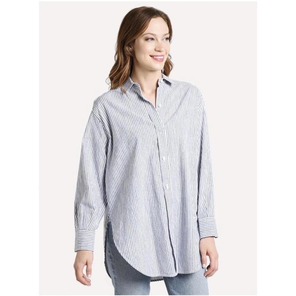 VINCE Oversized Button Down Space Dye Stripe Shirt size Small